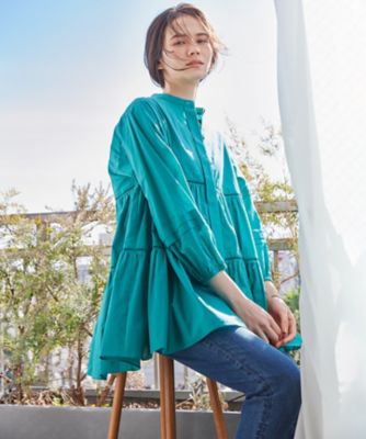 SLOW／洗える】コットンローン ティアードチュニック ブラウス