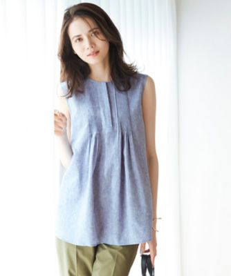 SLOW／洗える】リネンコットン ノースリーブブラウス