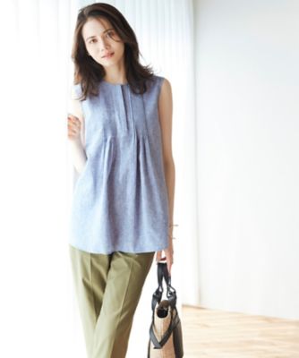 SLOW／洗える】リネンコットン ノースリーブブラウス