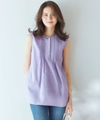 SLOW／洗える】リネンコットン ノースリーブブラウス