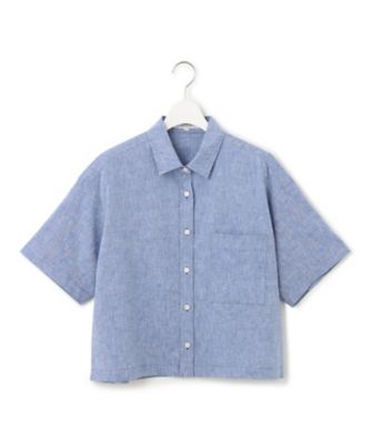 SLOW／洗える】リネンコットン 半袖クロップドシャツ