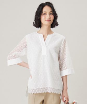 ＜自由区 S (Women/小さいサイズ)＞【洗える】ジオメトリックフラワーレースプルオーバー　ブラウス（ＢＬＷ７ＧＭ０３１０）