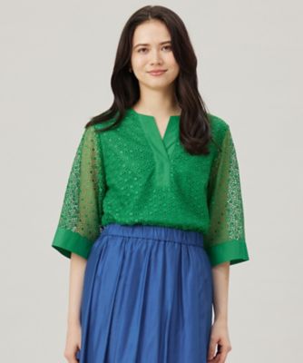 洗える】ジオメトリックフラワーレースプルオーバー ブラウス