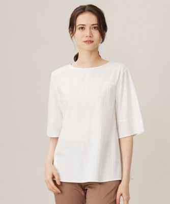 ＜自由区 (Women)＞【洗える】ストレッチシャーティング５分袖　ブラウス（ＢＬＷＭＣＭ０５０８）