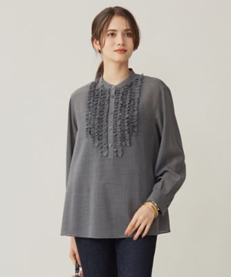 ＜自由区 (Women)＞【セットアップ対応・洗える】ハイツイストビエラフロントフリル　ブラウス（ＢＬＷＭＣＷ０４１０）