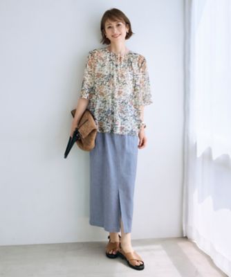 セットアップ対応・洗える】ボタニカルフラワープリント ブラウス