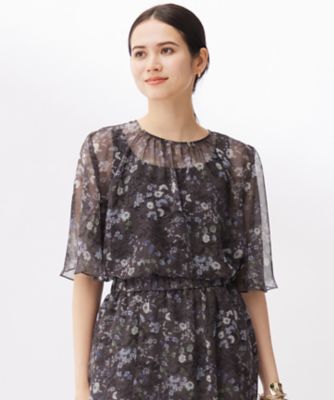 セットアップ対応・洗える】ボタニカルフラワープリント ブラウス