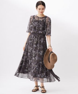 セットアップ対応・洗える】ボタニカルフラワープリント ブラウス