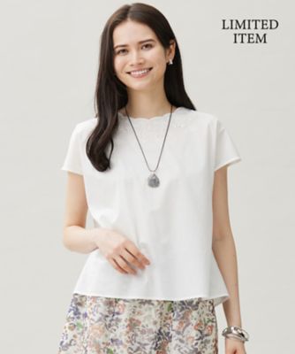 ＜自由区 (Women)＞【ＷＥＢ限定・接触冷感・洗える】エンブロイダリーローンプルオーバー　ブラウス（ＢＬＷＭＧＡ６７０１）