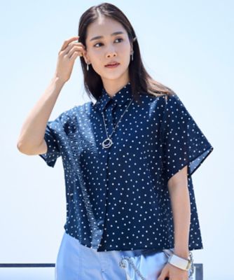 【新品・今季品】自由区★コットンサッカー素材のドットプリントシャツ WEB＆一部店舗限定・サラリ触感】コットンサッカープリント シャツ