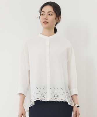 ＜自由区 (Women)＞エンブロイダリーブロードバンドカラー　ブラウス（ＢＬＷＭＬＭ０４０４）
