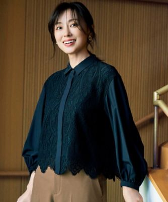 SHIHOさん着用・一枚でサマになる】レースブロッキングクロップド