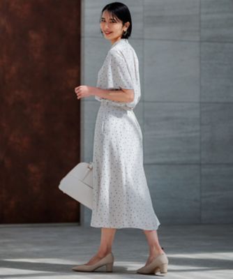美品 23区 バックサテンアムンゼン レユールダイヤプリント ブラウス 洗える】バックサテンアムンゼン レユールダイヤプリント