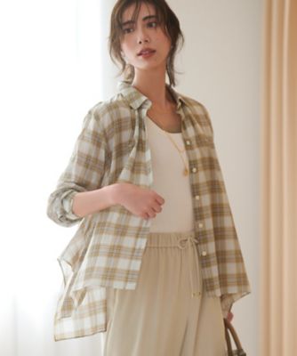 23区 (Women)/ニジュウサンク【WEB & 一部店舗限定】シアーコットン チェック シャツ(BLWOGA6831) 333_ベージュ トップス【三越伊勢丹/公式】