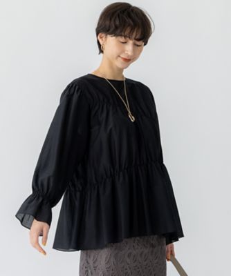 洗える】シアーコットンシルク シャーリング デザイン ブラウス