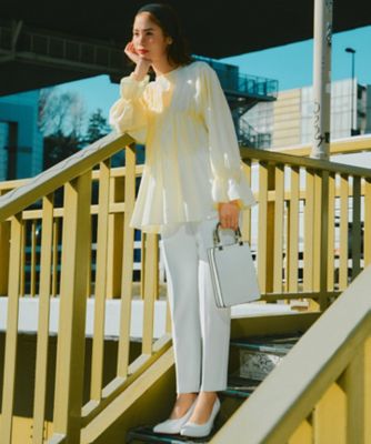 Drawer☆美しいイエローのコットンシルクのブラウス☆３６サイズ コットンシルクサテン ラッフルカラーブラウス｜トゥモローランド 公式通販