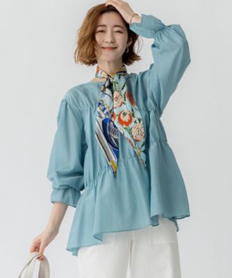 洗える】シアーコットンシルク シャーリング デザイン ブラウス