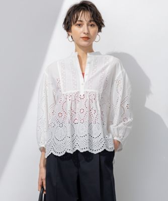 ＜23区 (Women)＞【洗える】コットンエンブロイダリー　クロップド　ブラウス（ＢＬＷＯＧＭ０５０７）