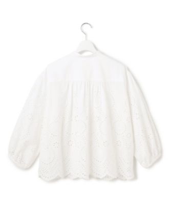 洗える】コットンエンブロイダリー クロップド ブラウス