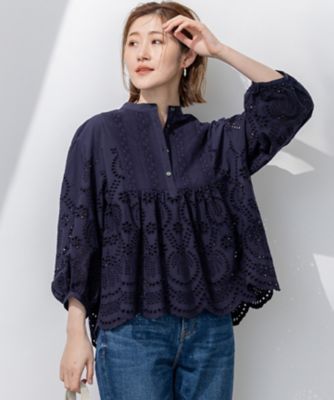 コットンエンブロイダイリーブラウス （BLK） 洗える】コットンエンブロイダリー クロップド ブラウス