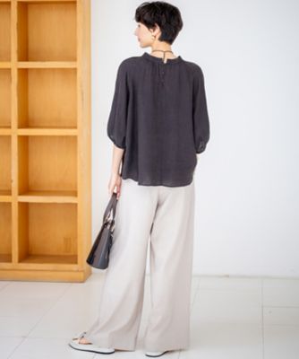 23区【洗える】LIBECO ボウタイ ボリュームスリーブ ブラウス 32 洗える】LIBECO ボウタイ ボリュームスリーブ ブラウス | 23区