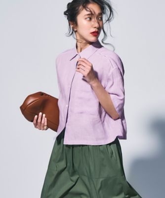 Theory新品　プリーツ付きパープル半袖シャツ DESCENDANT/STROKE TEXTILE SS SHIRT (BLUE)