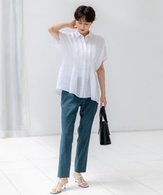 【未使用】LIBECOリネン タック デザイン シャツ 洗える】LIBECOリネン タック デザイン シャツ