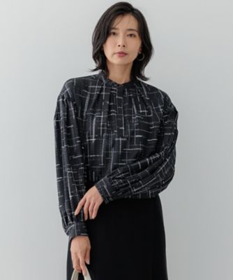 洗える】モノクロトーンプリント ブラウス