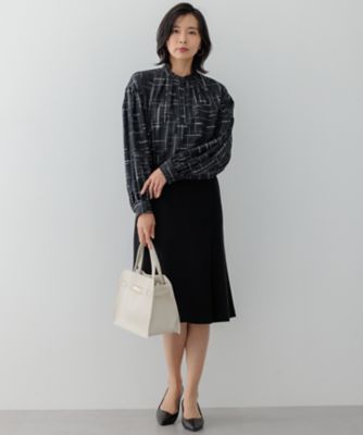 洗える】モノクロトーンプリント ブラウス