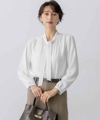 新品未使用　23区　バックサテンアムンゼン ボウタイ付き 2WAY ブラウス 洗える】バックサテンアムンゼン バイカラー ボウタイ ブラウス