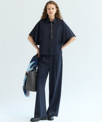 未使用品Y's ネイビーレーヨンブラウス（SALE中） レーヨンタイプライター スリーブデザイン ブラウス