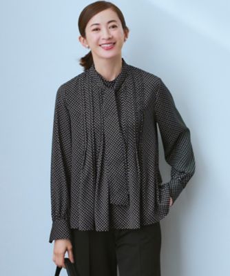 幾何学柄バックサテンアムンゼン ボウタイ ブラウス