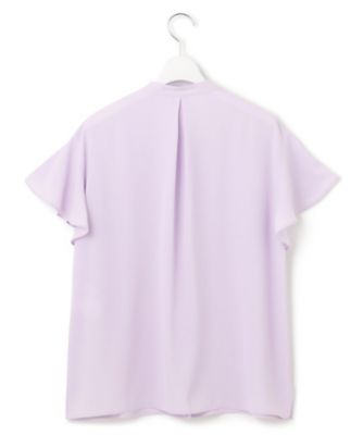 洗える】バックサテンアムンゼン 袖フリル キーネック ブラウス