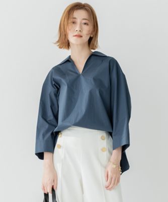 23区 ニジュウサンク　コットンスキッパーシャツ 大きいサイズ 44 春色 セール】 CANCLINI スキッパーベルト付き ブラウス （シャツ・ブラウス