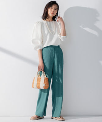 洗える】カラミストライプ パフスリーブ ブラウス