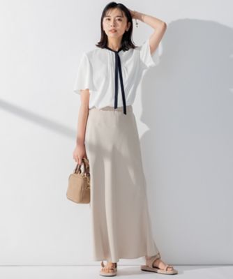 23区 【洗える】バックサテンアムンゼン バイカラー ボウタイ ブラウス M 洗える】バックサテンアムンゼン バイカラー ボウタイ ブラウス