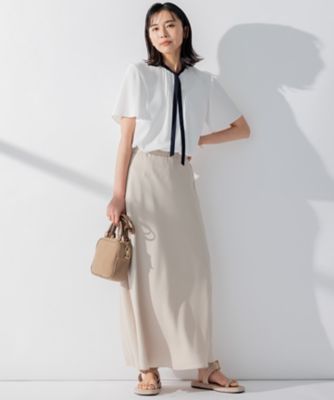 23区 【洗える】バックサテンアムンゼン バイカラー ボウタイ ブラウス M 洗える】バックサテンアムンゼン バイカラー ボウタイ ブラウス