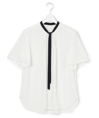 洗える】バックサテンアムンゼン バイカラー ボウタイ ブラウス