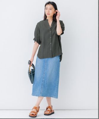 23区　LIBECO スキッパーブラウス⭐︎ブラウン38 洗える】LIBECO スキッパーブラウス