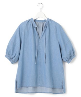 洗える】ライトダンガリー サマー スキッパーブラウス