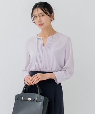 洗える】 バックサテンアムンゼン キーネック ブラウス 