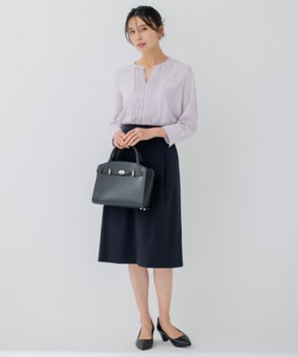 洗える】 バックサテンアムンゼン キーネック ブラウス 