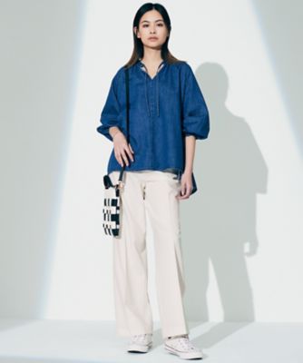 【23区】DENIM デニムダンガリースキッパーブラウス 洗える】23区DENIM ライトダンガリー スキッパー
