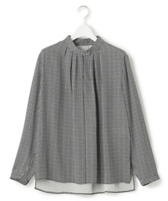 洗える】バックサテンアムンゼン千鳥プリント ブラウス