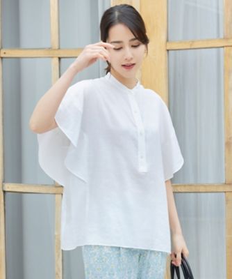 ＜自由区 L (Women/大きいサイズ)＞【洗える】レーヨンリネンデザイン　ブラウス（ＢＬＷＲＣＭ０５０３）