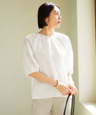 ＜自由区 L (Women/大きいサイズ)＞【カタログ掲載・洗える】エンブロイダリーローン　ブラウス（ＢＬＷＲＣＭ０６０５）