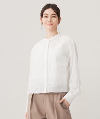 ＜自由区 L (Women/大きいサイズ)＞【洗える】シアーエンブロイダリークロップド丈　ブラウス（ＢＬＷＲＣＷ０３１１）