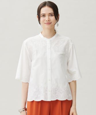 ＜自由区 L (Women/大きいサイズ)＞エンブロイダリーローンシャツ　ブラウス（ＢＬＷＲＧＡ０００３）