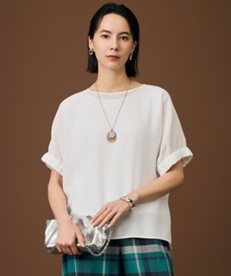 ＜自由区 L (Women/大きいサイズ)＞【人気素材・新色追加】ラスティックメッシュドルマンスリーブ　Ｔブラウス（ＢＬＷＲＧＡ０１０３）