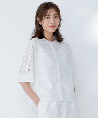 ＜自由区 L (Women/大きいサイズ)＞フラワータイルレース　ブラウス（ＢＬＷＲＧＡ０２０３）